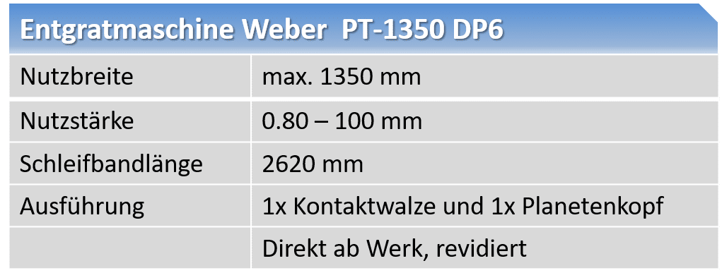 Tabelle Weber PT-1350 DP6